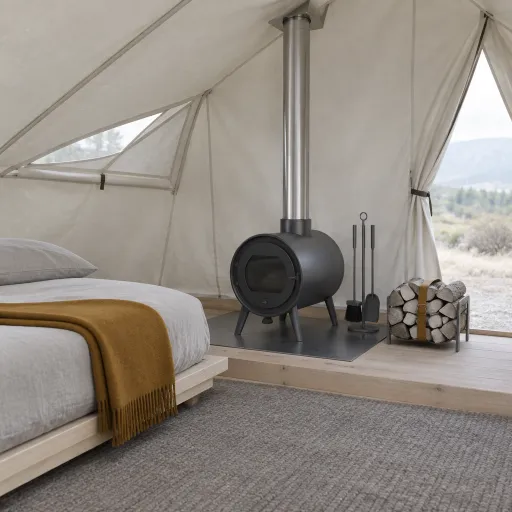 Why a refined wood burning tent stove defines modern luxury tent stays